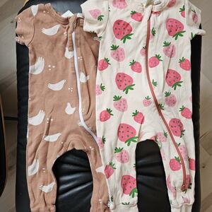 Charming Strawberry and Bird Print Kids Footies